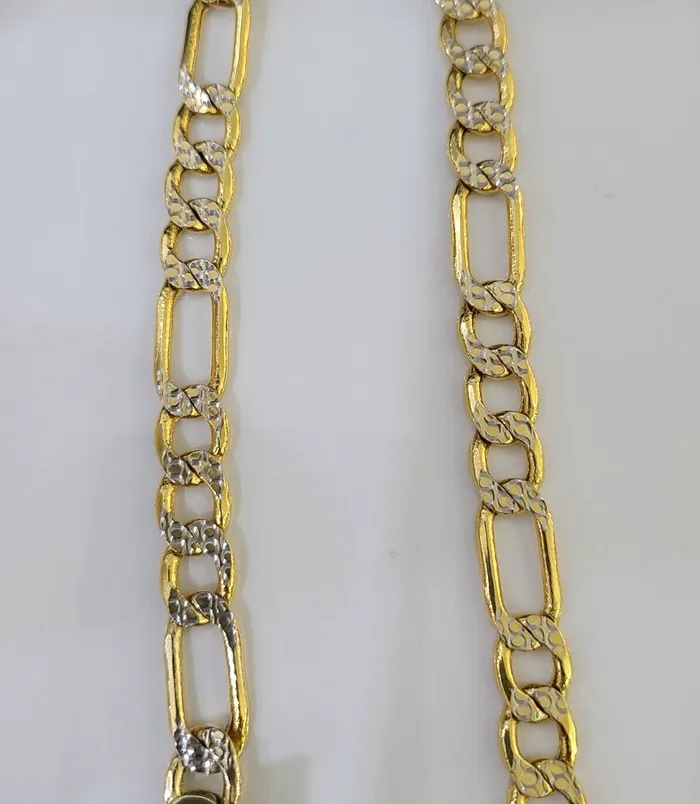 Real 14K Yellow Gold Figaro Link Chain Diamond Cut 8mm 24 Necklace Lobster Gold and Diamond Necklaces