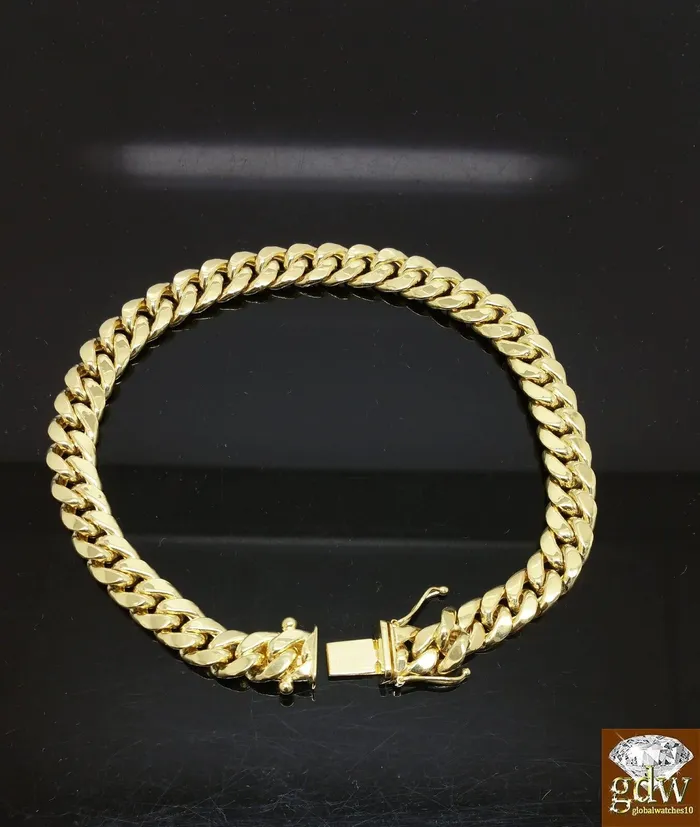 Real Gold Bracelet For Mens Miami Cuban Link Bracelet 8 Inch 8mm 10k Box Lock Gold and Diamond Bracelets