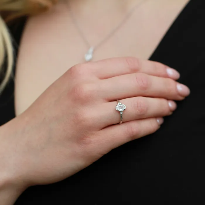 Rings Birthstones 10kt White Gold Opal And Diamond Ring