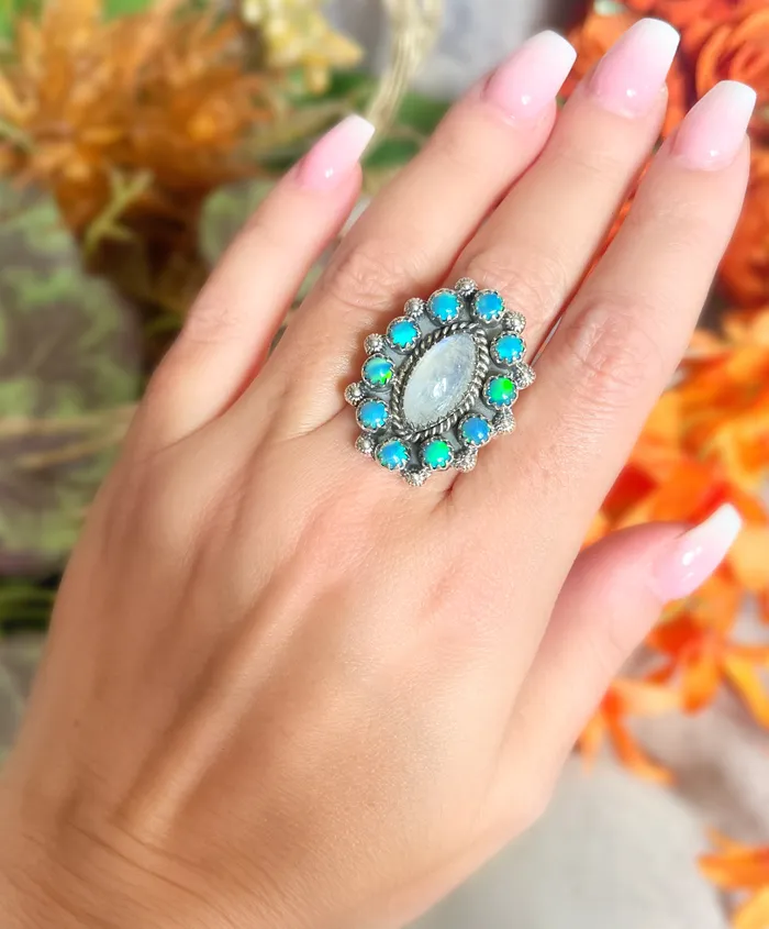 Rings SophiaRene Boutique Sterling Silver Rainbow MoonstoneTeal Aurora Custom Ring Rings SophiaRene Boutique Sterling Silver Rainbow MoonstoneTeal Aurora Custom Ring