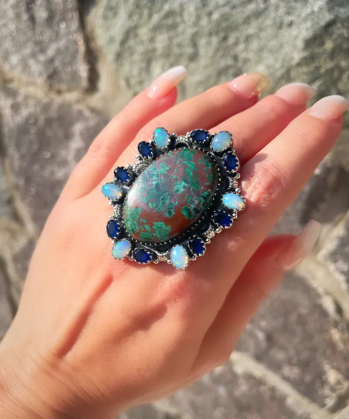 Rings Sophiareneboutiquecom Sterling Silver Chrysocolla Ethiopian OpalBlue Quartz Cluster Ring Rings Sophiareneboutiquecom Sterling Silver Chrysocolla Ethiopian OpalBlue Quartz Cluster Ring