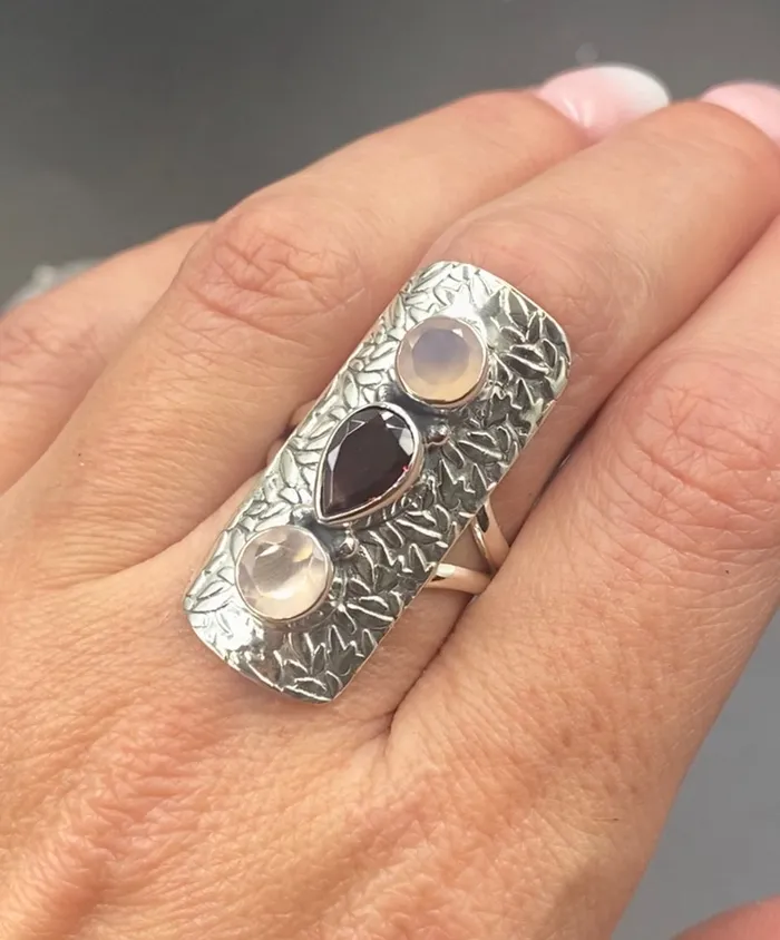 Rings Sophiareneboutique Sterling Silver Three Stone Hammered Silver Ring
