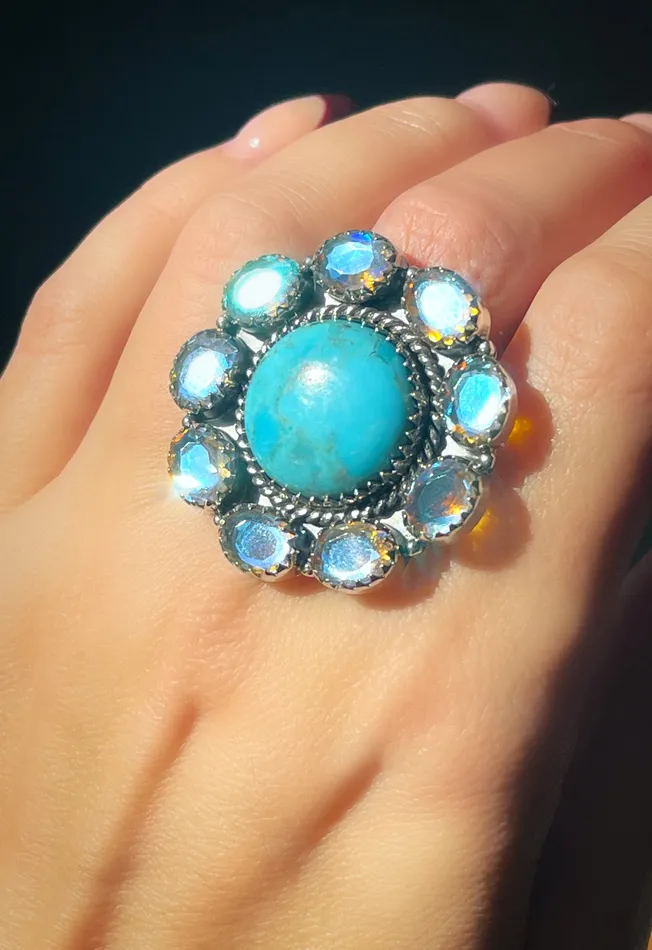Rings Sterling Silver Angel AuraTurquoise Cluster Ring Sophiareneboutiquecom