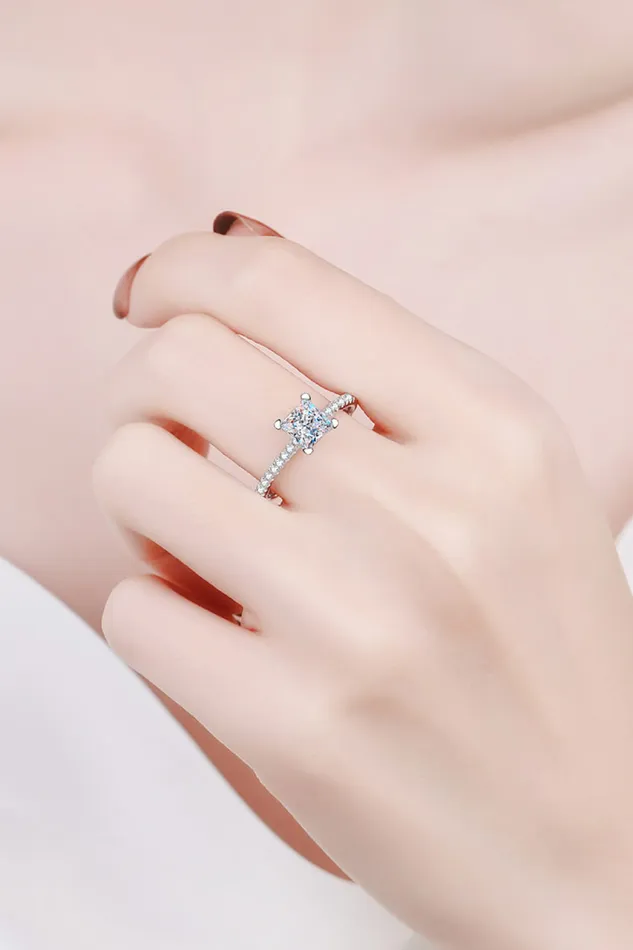 Rings Trendsi RhodiumPlated 2 Carat Moissanite FourProng Ring