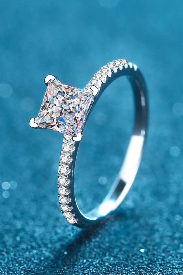 Rings Trendsi RhodiumPlated 2 Carat Moissanite FourProng Ring