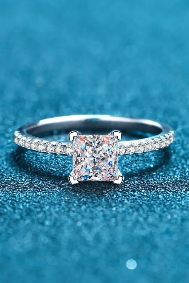 Rings Trendsi RhodiumPlated 2 Carat Moissanite FourProng Ring