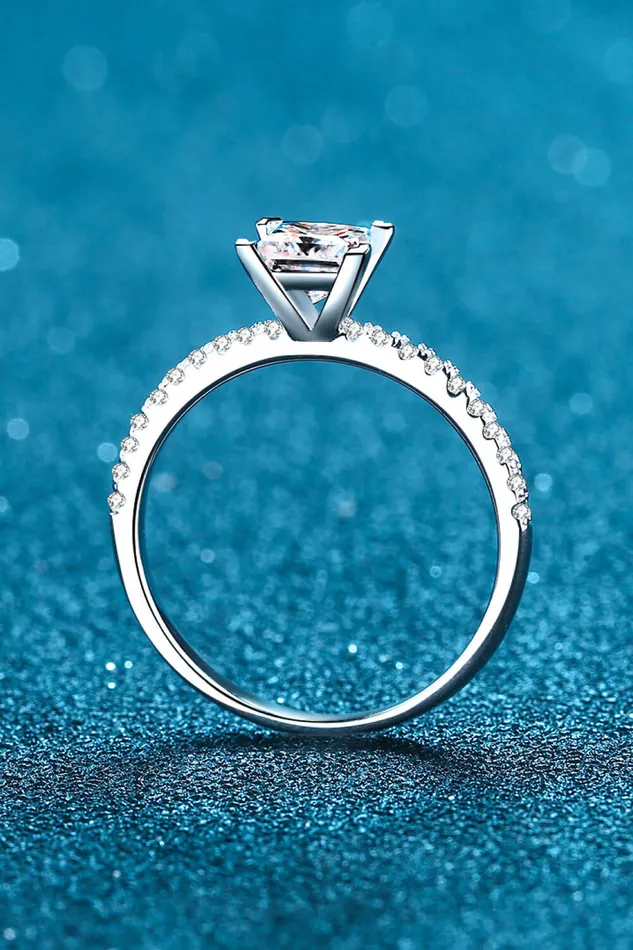 Rings Trendsi RhodiumPlated 2 Carat Moissanite FourProng Ring