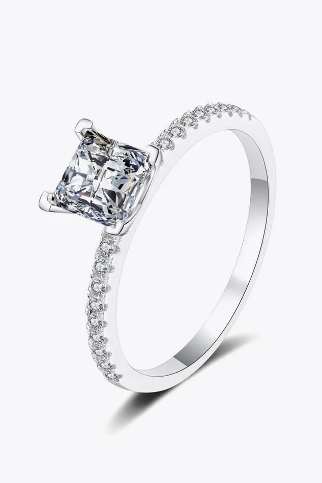 Rings Trendsi RhodiumPlated 2 Carat Moissanite FourProng Ring