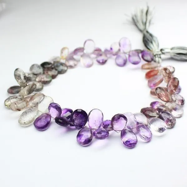 Rutile Amethyst Natural Faceted Pear Drop Gemstone Loose Beads 9 10mm 12mm Beads Supplies USA Earrings