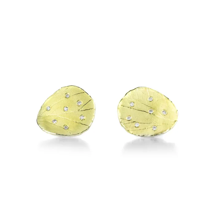 Single Petal Stud Earrings with Diamonds Barbara Heinrich Earrings