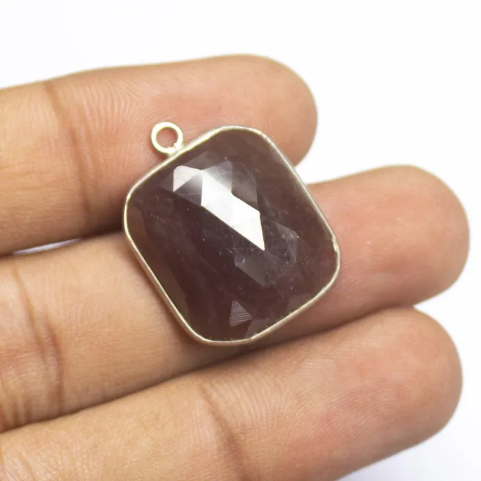 Single PIece 25mm Untreated Sapphire Rose Cut Cushion 925 Sterling Silver Charm Pendant Beads Supplies USA Necklaces Single PIece 25mm Untreated Sapphire Rose Cut Cushion 925 Sterling Silver Charm Pendant Beads Supplies USA Necklaces