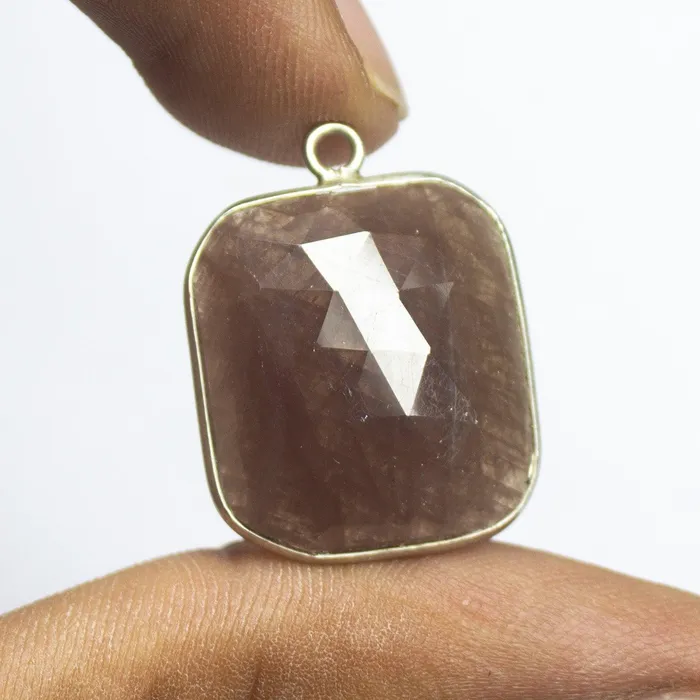 Single PIece 25mm Untreated Sapphire Rose Cut Cushion 925 Sterling Silver Charm Pendant Beads Supplies USA Necklaces