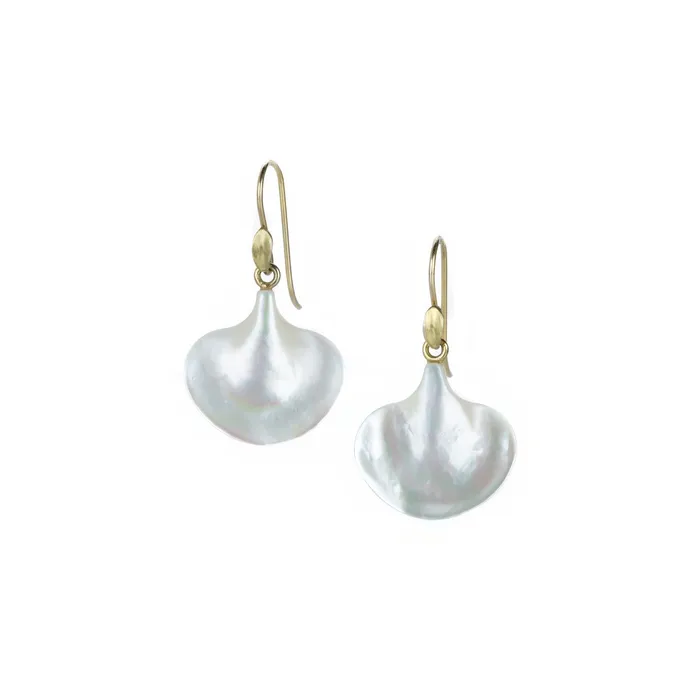 Small White Mother of Pearl Ginkgo Leaf Earrings Annette Ferdinandsen Earrings