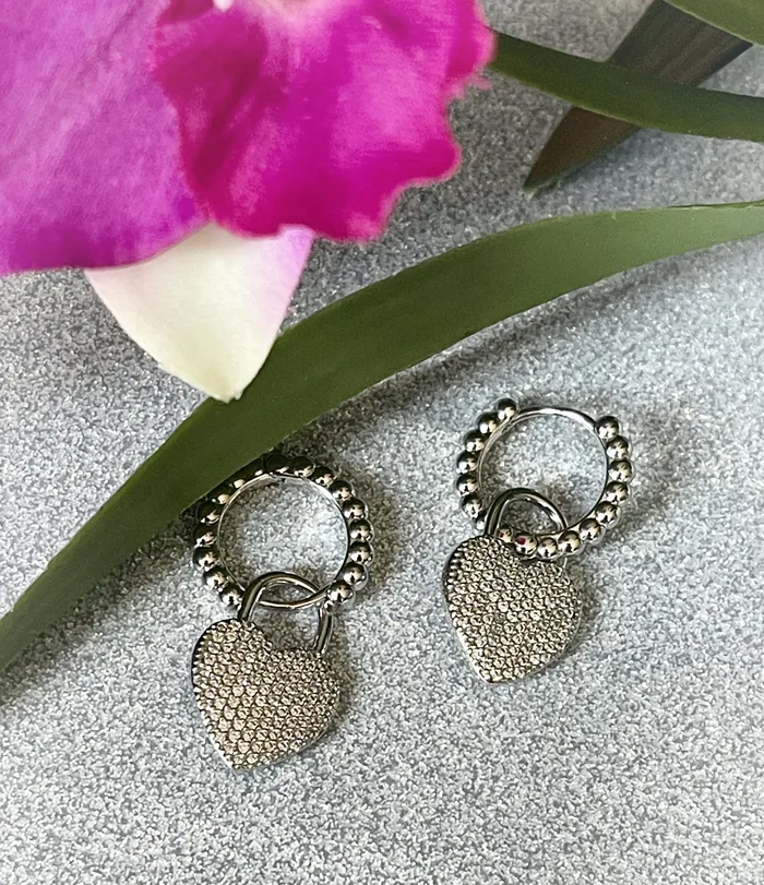 SophiaRene Boutique Earrings Dual Pave PendantsEarring Set Beaded Pave Heart