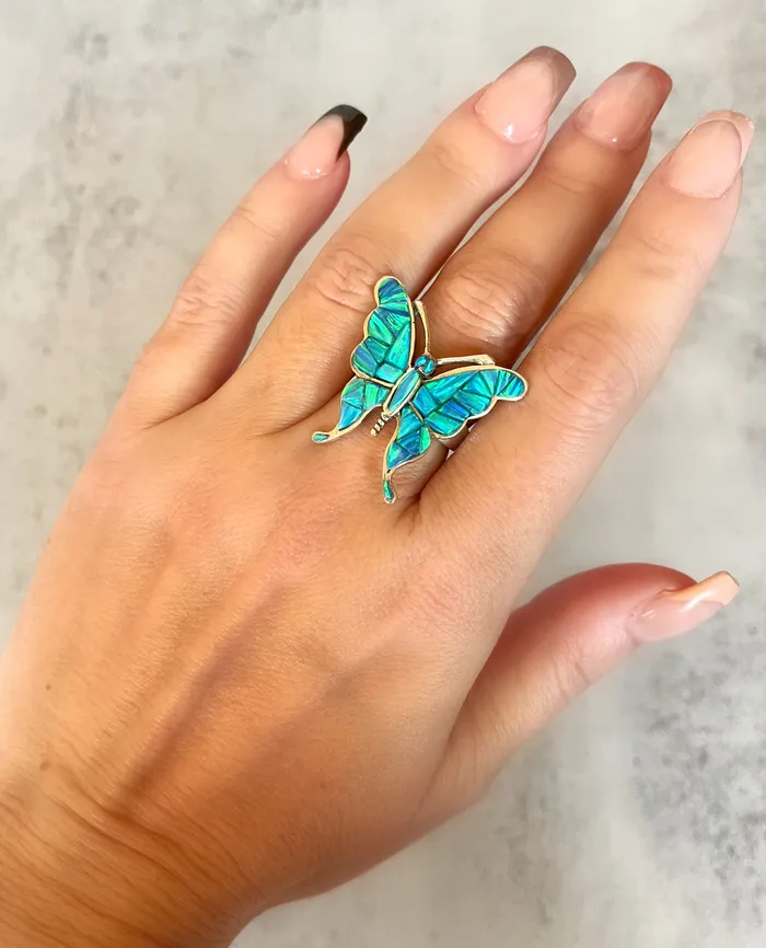 SophiaRene Boutique Sterling Silver Opal Artisan Inlay Handmade Butterfly Rinh Rings