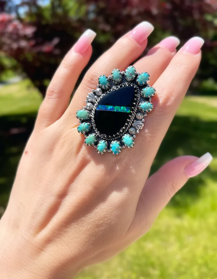 Sophiareneboutiquecom Rings Sterling Silver Black OpaliteKingman Turquoise Custom Ring Sophiareneboutiquecom Rings Sterling Silver Black OpaliteKingman Turquoise Custom Ring
