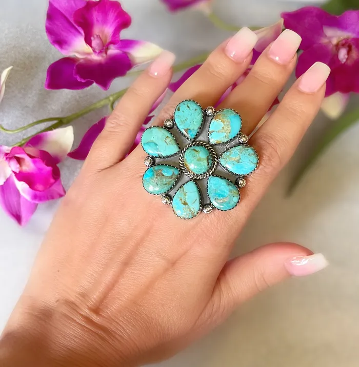 Sophiareneboutiquecom Sterling Silver Kingman Turquoise Custom Cluster Ring Rings Sophiareneboutiquecom Sterling Silver Kingman Turquoise Custom Cluster Ring Rings