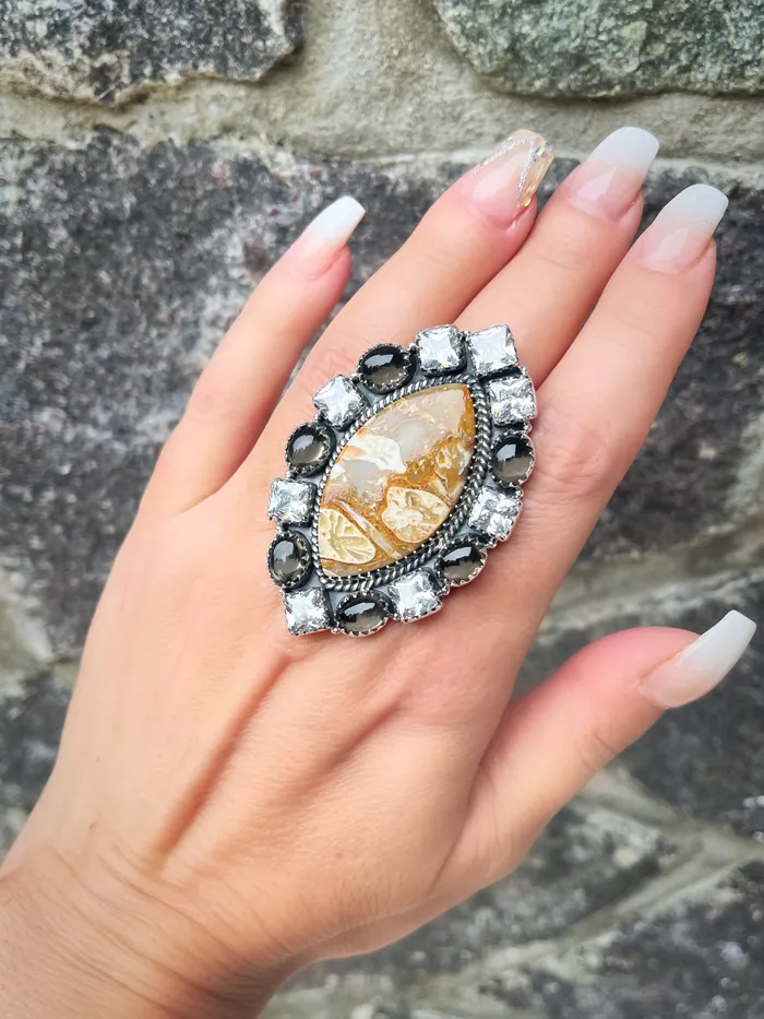 Sterling Silver Fossil Calcite Smokey Quartz White Topaz Cluster Rings Sophiareneboutiquecom Rings Sterling Silver Fossil Calcite Smokey Quartz White Topaz Cluster Rings Sophiareneboutiquecom Rings