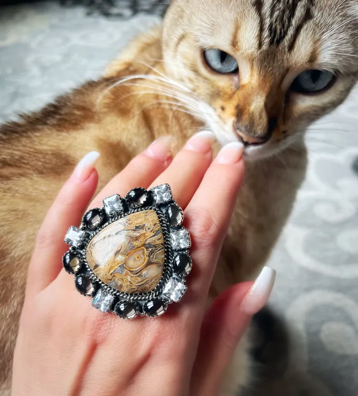 Sterling Silver Fossil Calcite Smokey Quartz White Topaz Cluster Rings Sophiareneboutiquecom Rings