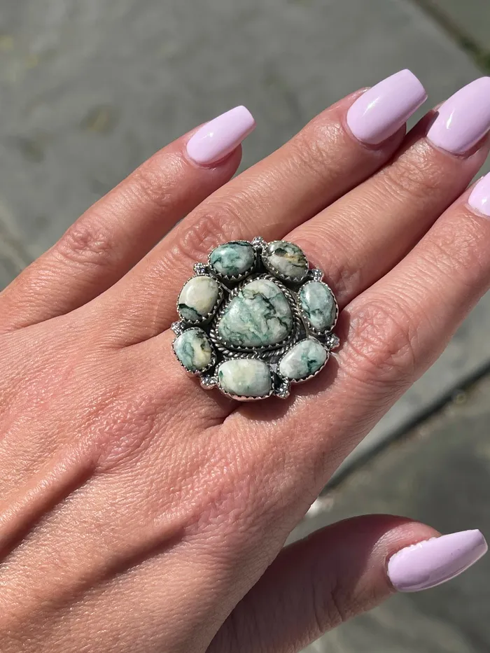 Sterling Silver Mariposite Full Silver Back Adjustable Ring Sophiareneboutique Rings