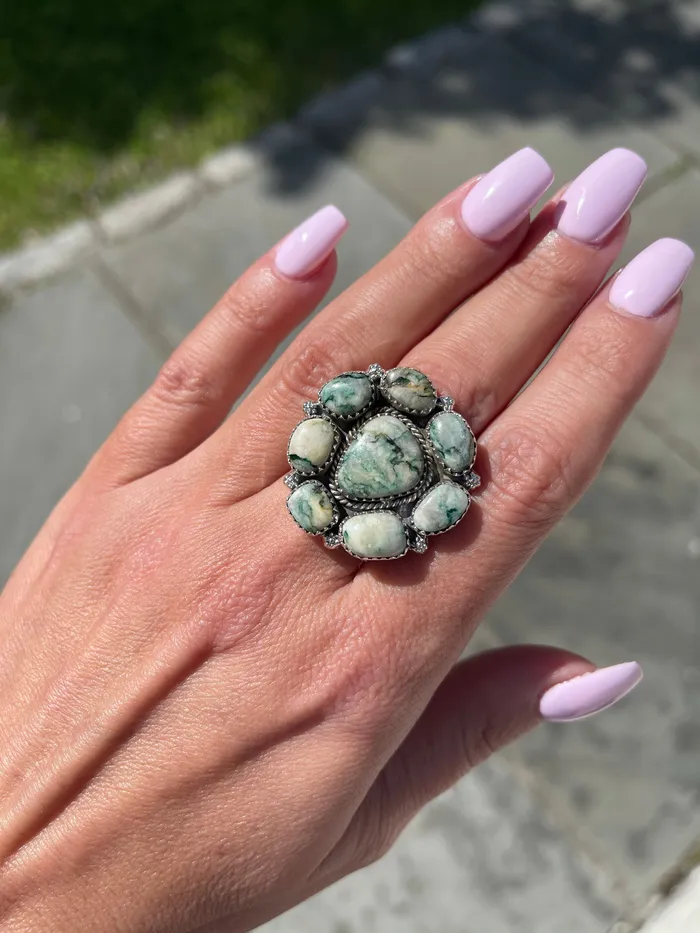 Sterling Silver Mariposite Full Silver Back Adjustable Ring Sophiareneboutique Rings