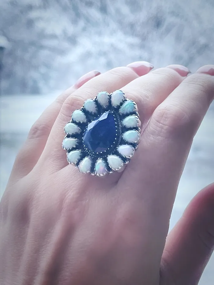 Sterling Silver OpalSapphire Custom Cluster Ring Sophiareneboutiquecom Rings