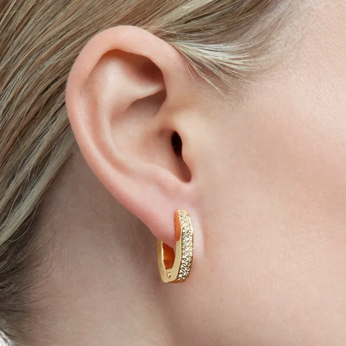 Swarovski Earrings Dextera Hoop Earrings Octagon Shape Pav Small White Goldtone Plated Swarovski Earrings Dextera Hoop Earrings Octagon Shape Pav Small White Goldtone Plated