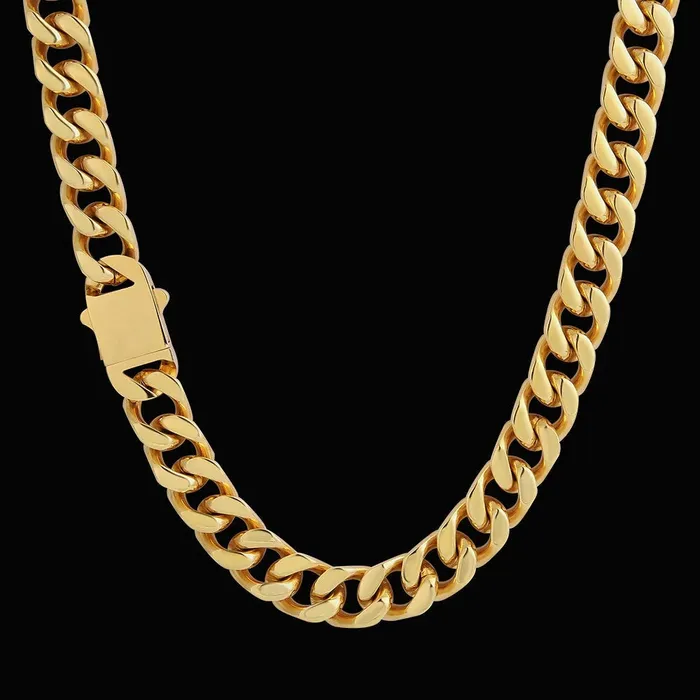 The Golden Time 14mm Curb Cuban Link Chain in 18K Gold KRKC PreStyled Sets