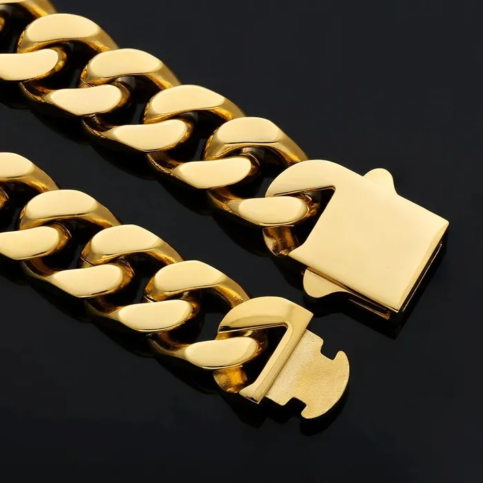 The Golden Time 14mm Curb Cuban Link Chain in 18K Gold KRKC PreStyled Sets