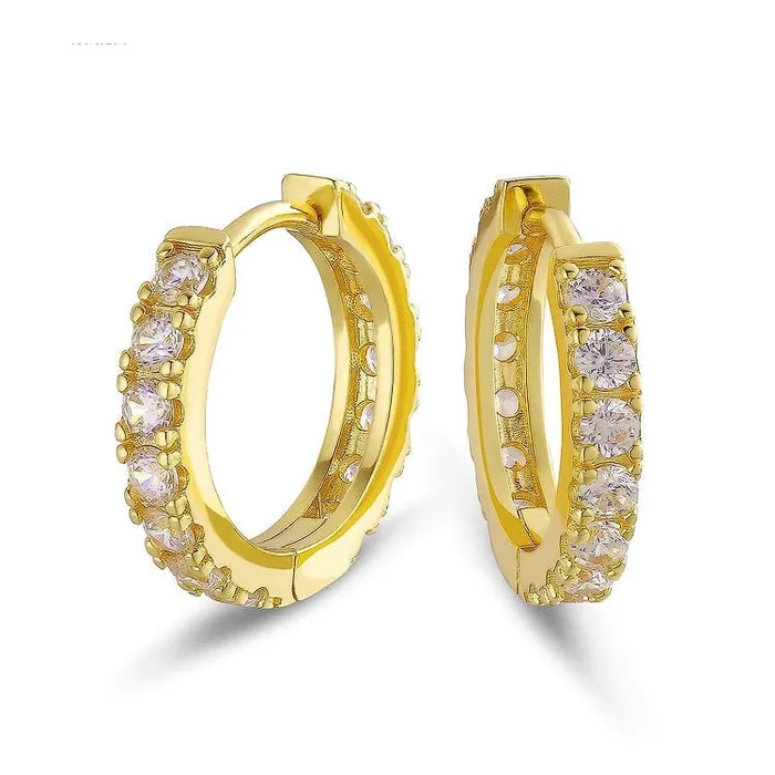 The Magic Circle 925 Sterling Silver Diamond Mens Hoop Earrings in 14K Gold Bling Proud Earrings