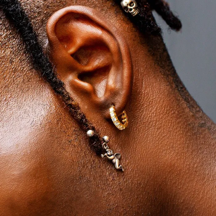 The Magic Circle 925 Sterling Silver Diamond Mens Hoop Earrings in 14K Gold Bling Proud Earrings