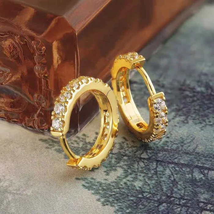 The Magic Circle 925 Sterling Silver Diamond Mens Hoop Earrings in 14K Gold Bling Proud Earrings
