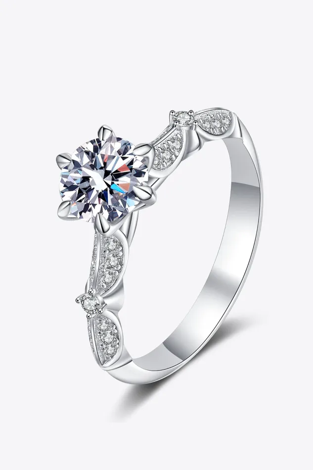 Trendsi 925 Sterling Silver Inlaid Moissanite 6Prong Ring Rings
