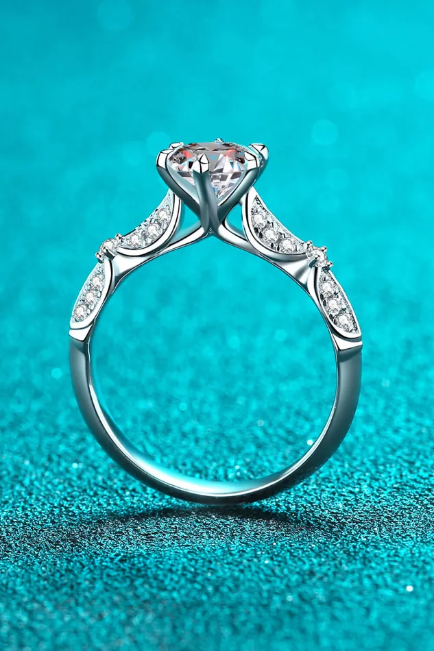 Trendsi 925 Sterling Silver Inlaid Moissanite 6Prong Ring Rings