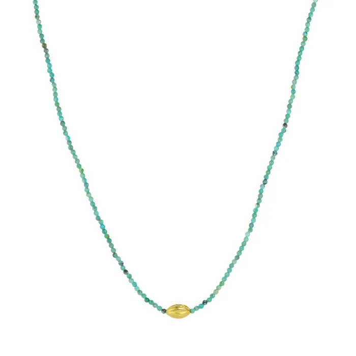Turquoise and Gold Center Bead Necklace Margaret Solow Necklaces