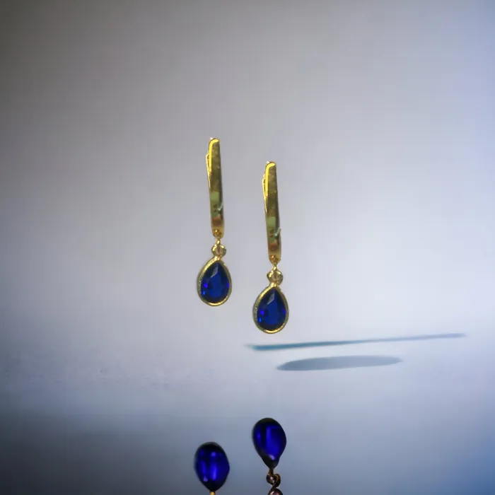 Vernus Tear Earrings Blue Cz Gold Plated 925 Silver Spirito Rosa Earrings