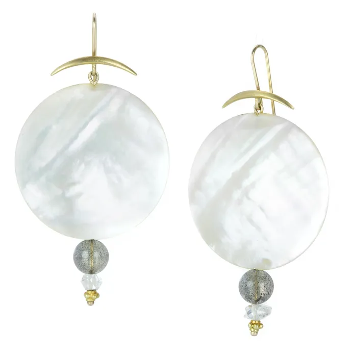 White Mother of Pearl Full Moon Earrings Gabriella Kiss Earrings